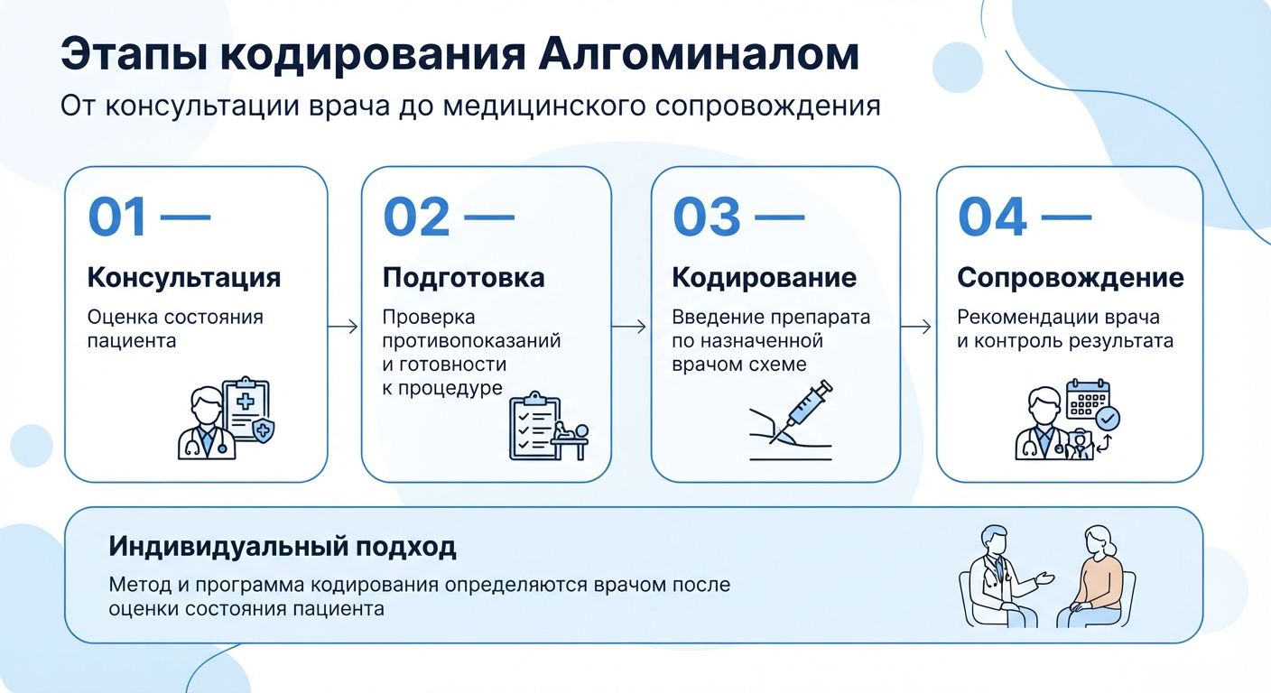 Кодирование препаратом «Алгоминал» в Клину инфографика